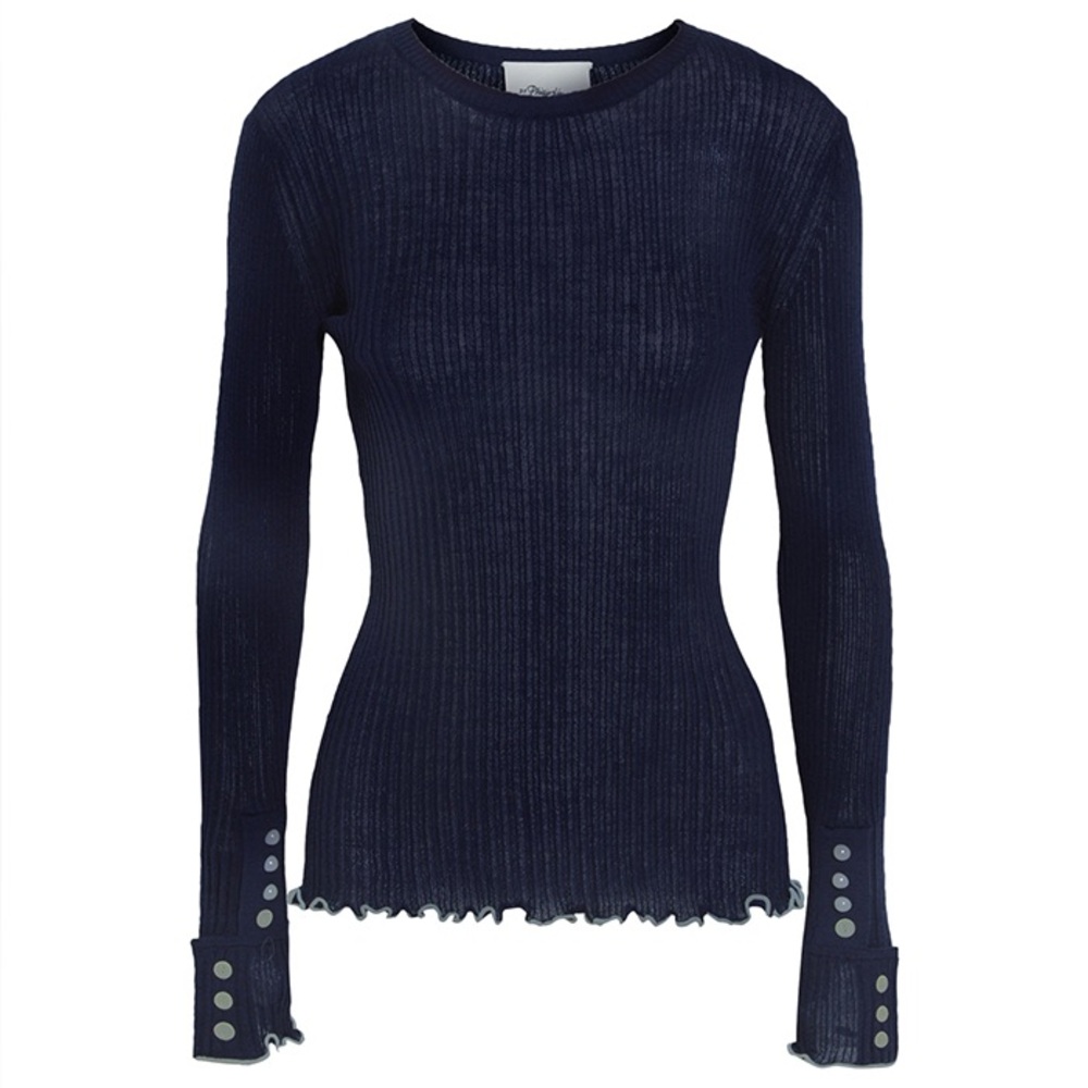 3.1 PHILLIP LIM blue Ribbed Wool-Blend Sweater